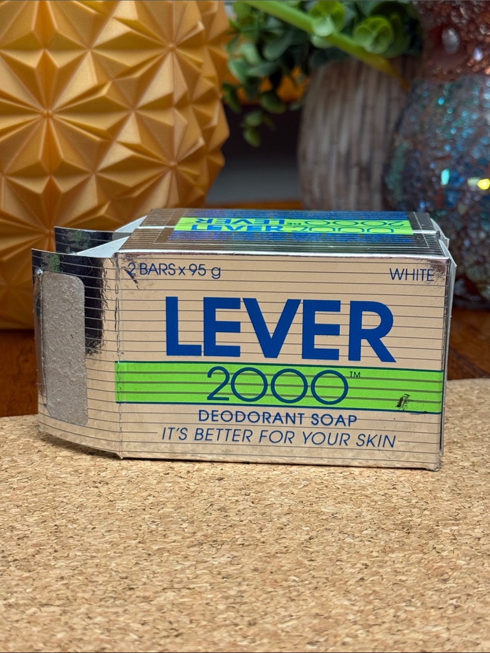 Vintage 1990s Box Lever 2000 Deodorant Soap White Bar Shiny Silver Movie Prop